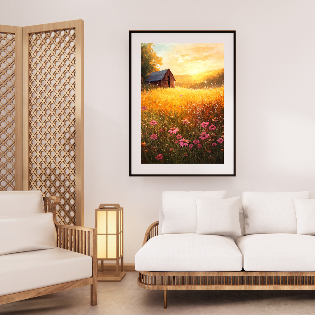 Sunrise in Meadow Field